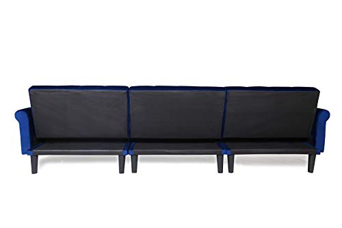 SIU Sectional Convertible Futon Sofa Bed,Mid-Century Button Tufted Sofa 2 Pillows,Reversible Chaise,L Shape Sectional Couch Sleeper Velvet Sleeper Sofa for Living Room Furniture (Navy Blue)
