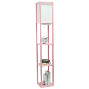 Simple Designs LF1037-LPK Floor Lamp Etagere Organizer Storage Shelf with 2 USB Charging Ports, 1 Charging Outlet and Linen Shade, Light Pink