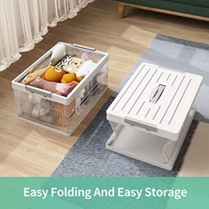Apsan Collapsible Storage Bins with Lids for organizing, Stackable Clear Latch Storage Box with Handle, Folding Plastic Containers,White