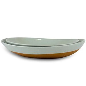 Mora Ceramic Large Serving Bowls- Set of 2 Oval Platters for Entertaining. Modern Kitchen Dishes for Dinner, Fruit, Salad, Turkey, etc. Oven, Dishwasher Safe, 55/35 oz, 13.5" / 11.8" - Earl Grey