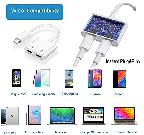 USB C Splitter, Dual USB C Audio and Charger Adapter Compatible with ipad Pro/Air 4,Samsung Galaxy Phone S21/S20/FE 5G/+/Ultra/Note 20/10+Plus,Google Pixel 4/3/2 XL