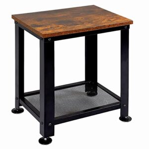 giotorent small end table, industrial side table with durable steel frame, slim night tables with storage shelves for small space in living room, bedroom and balcony, rustic brown and black (black)