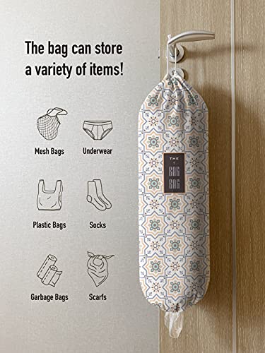 Hglian Grocery Bags Holder Dispenser,Wall Mount Plastic Bags Holder,Cute w Retro Decorative Pattern Garbage Shopping Trash Bags Storage Carrier Organizer for Home Kitchen Decor Gifts for Women