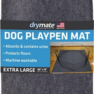 Drymate Dog Playpen Mat, Absorbent, Waterproof, Non-Slip, Machine Washable, XL Size (60” x 74”), Reusable Puppy Pad for Training, Whelping, Housebreaking, Incontinence, and Crate/Kennel (USA Made)