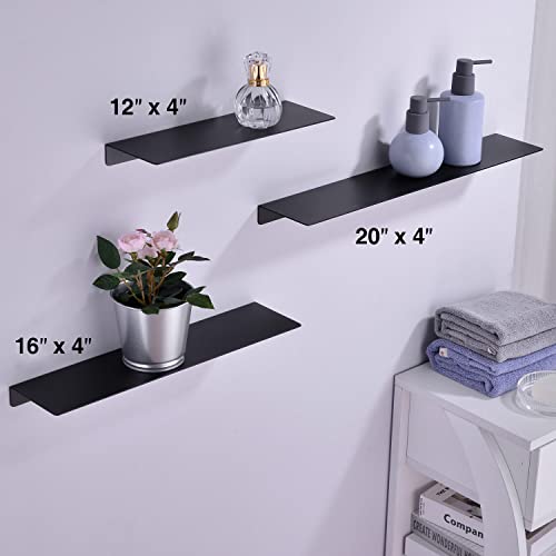 TRUSTMI Wall Mounted Bathroom Floating Shelf, SUS 304 Stainless Steel Storage Organizer, Kitchen Bedroom Flat Metal Shelf, 12 inch by 4 inch, Matte Black