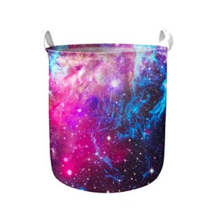 gostong bling galaxy pattern laundry hampers with durable handle, waterproof round linen storage pouch laundry baskets