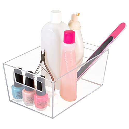 Richards Clear Plastic Storage Bins for Kitchen Cabinet, Pantry, Bathroom Organizer-Makeup Holder Closet Containers with Handles for Toys and Shoes. 8.97 x 6.02 x 4.09. Pack of 4