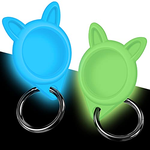 2 Pack Soft Silicone Protective Cover for AirTag with Keychain, Compatible AirTag Key Wallet Finder for Dog Cat Pet, Backpacks, Luggage, Glow Blue and Glow Green