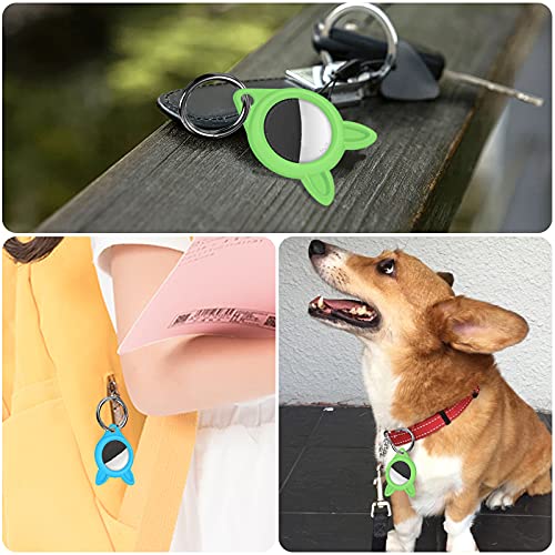 2 Pack Soft Silicone Protective Cover for AirTag with Keychain, Compatible AirTag Key Wallet Finder for Dog Cat Pet, Backpacks, Luggage, Glow Blue and Glow Green