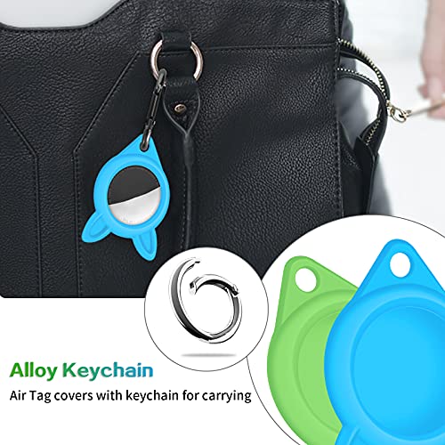 2 Pack Soft Silicone Protective Cover for AirTag with Keychain, Compatible AirTag Key Wallet Finder for Dog Cat Pet, Backpacks, Luggage, Glow Blue and Glow Green