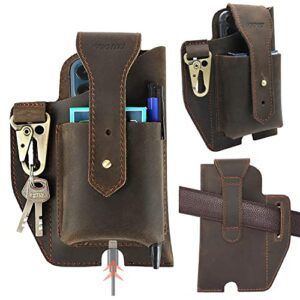 suohu leather phone holster with belt clip, leather cell phone holder for belt, leather belt phone pouch, universal leather phone case on belt, tactical leather phone belt bag for iphone (dark brown)
