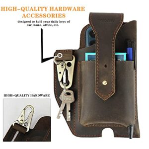 SUOHU Leather Phone Holster with Belt Clip, Leather Cell Phone Holder for Belt, Leather Belt Phone Pouch, Universal Leather Phone Case on Belt, Tactical Leather Phone Belt Bag for iPhone (Dark Brown)