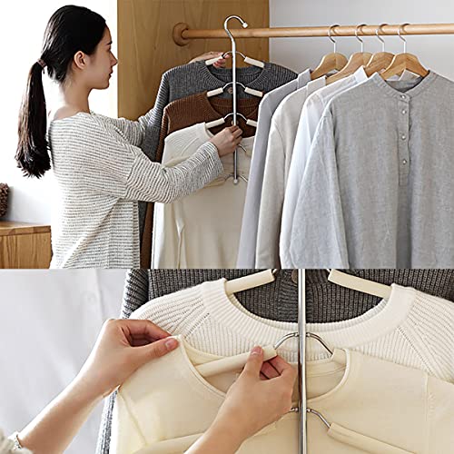 JFFLYIT Blouse Tree Hangers Multi-Layer Clothes Hangers 3 Pack 5 in 1 Non Slip Space Saving Closet Organizer Stainless Steel Shirt Hangers Coats Hangers(3 Pack)