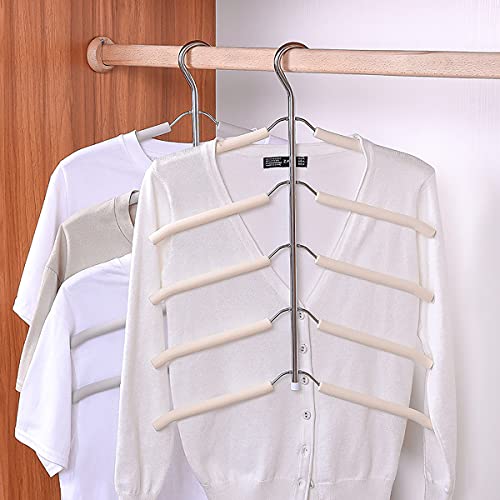 JFFLYIT Blouse Tree Hangers Multi-Layer Clothes Hangers 3 Pack 5 in 1 Non Slip Space Saving Closet Organizer Stainless Steel Shirt Hangers Coats Hangers(3 Pack)