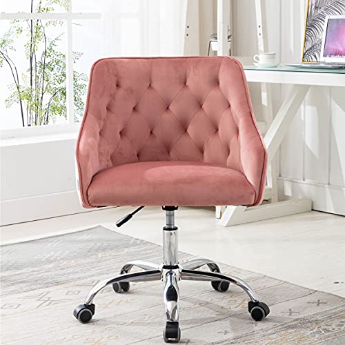 Recaceik Home Office Desk Chairs, Adjustable Swivel Ergonomic Office Chair, Soft Velvet Computer Desk Task Chairs for Home Office, Bedroom, Living Room, Study, Light Pink