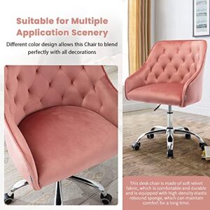 Recaceik Home Office Desk Chairs, Adjustable Swivel Ergonomic Office Chair, Soft Velvet Computer Desk Task Chairs for Home Office, Bedroom, Living Room, Study, Light Pink