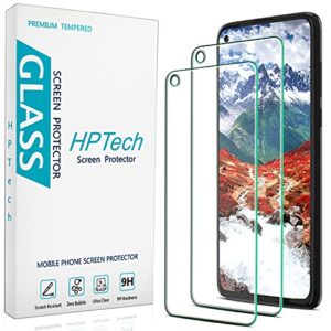 hptech (2 pack) designed for samsung galaxy a21 tempered glass screen protector, easy to install, anti scratch, bubble free, case friendly