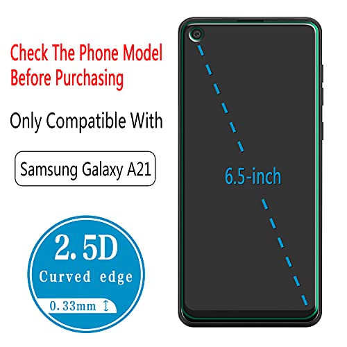 HPTech (2 Pack) Designed For Samsung Galaxy A21 Tempered Glass Screen Protector, Easy to Install, Anti Scratch, Bubble Free, Case Friendly