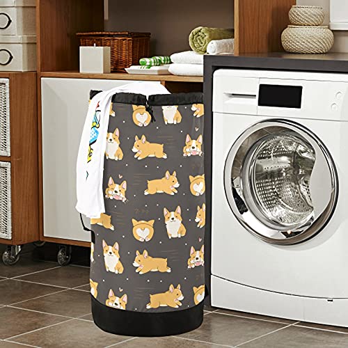 Corgi Dogs Laundry Bag Large Heavy Duty Laundry Backpack with Adjustable Shoulder Straps for Traveling Dirty Clothes Organizer for College Students Waterproof