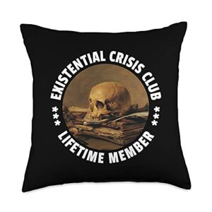 funny philosophy gifts existential crisis club-lifetime member philosopher throw pillow, 18x18, multicolor