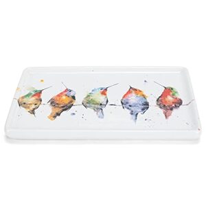 DEMDACO Dean Crouser Hummers On A Wire Watercolor 7.5 x 5 Ceramic Stoneware Decorative Tray