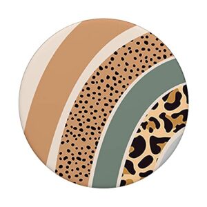 Boho Burnt Orange Half Rainbow With Dotted Pattern Leopard PopSockets Swappable PopGrip