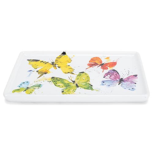 DEMDACO Dean Crouser Flock of Butterflies Watercolor 7.5 x 5 Ceramic Stoneware Decorative Tray