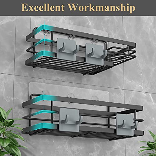 Nieifi Shower Organizer with Built-In Soap Dish with Hooks, Shower Caddy Shelf Basket Rack Storage Rustproof Adhesive Bathroom Shelves, Drill Free 2 Pack