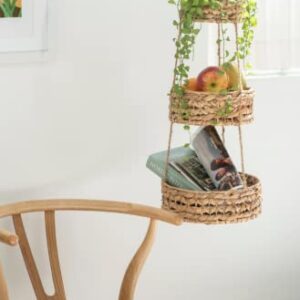 Hanging Fruit Basket Handmade Woven Hanging Basket Kitchen Storage. 3-Tier Fruit Baskets for Produce. Boho Hanging Planter Baskets - Kitchen Produce Storage Eco Friendly Organizer Heavy Duty