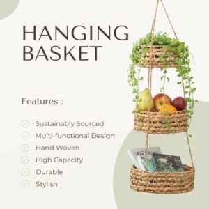 Hanging Fruit Basket Handmade Woven Hanging Basket Kitchen Storage. 3-Tier Fruit Baskets for Produce. Boho Hanging Planter Baskets - Kitchen Produce Storage Eco Friendly Organizer Heavy Duty