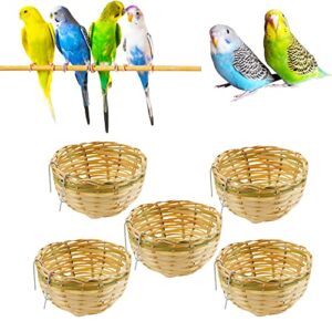 vturboway 5 pack bird bamboo nest, handwoven natural bird cage house hatching breeding cave with hook, country-style for small bird parrot canary swallow finch