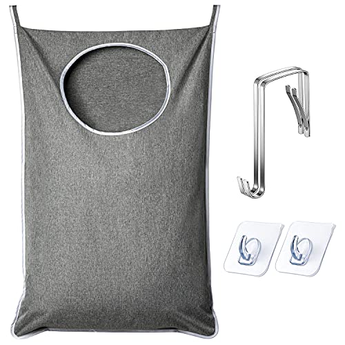 ANSTROUT XL Hanging Laundry Hamper, Extra Large Tear-resistance Door Hamper with 2 Types Hooks for Dirty Clothes, Save Bathroom Space Hanging Laundry Bag (36.5x 22 Inch ,Grey)