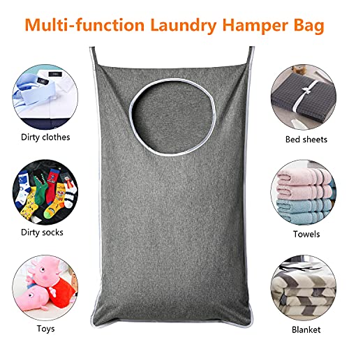 ANSTROUT XL Hanging Laundry Hamper, Extra Large Tear-resistance Door Hamper with 2 Types Hooks for Dirty Clothes, Save Bathroom Space Hanging Laundry Bag (36.5x 22 Inch ,Grey)