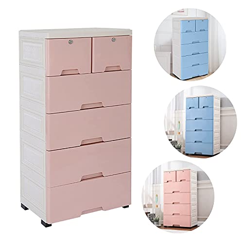 Gdrasuya10 19.68 x 13.78 x 40.16in Plastic Drawers Dresser with 6 Drawers, Plastic Tower Closet Organizer with 4 Wheels Suitable for Apartments Condos And Dorm Rooms (Blue)