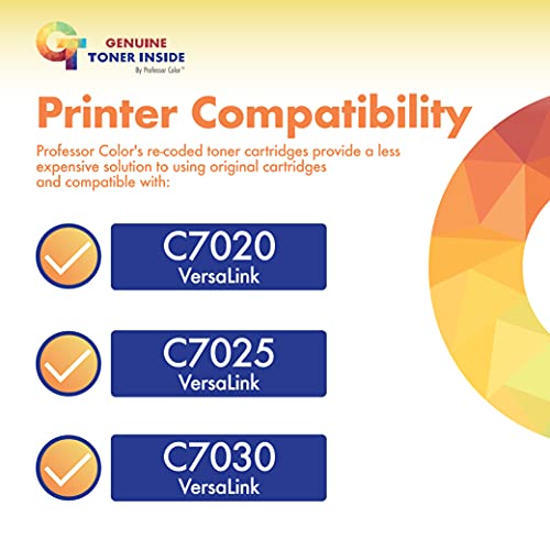 Professor Color Re-Coded OEM Toner Cartridge Replacement for Xerox VersaLink C7020 C7025 C7030 | 106R03737 106R03738 106R03739 106R03740 - Extra High Yield 4 Pack