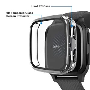 2 Packs Hard PC Case Compatible with Garmin Venu Sq Screen Protector Built in 9H Tempered Glass, NAHAI Full Cover Bumper All Around Anti-Scratch Shell for Garmin Venu Sq Music Smartwatch, Clear/Clear