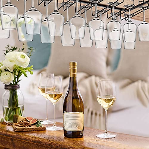 Xverycan Wine Glass Rack Under Cabinet, 8 Row Extreme Large Stemware Hanger, Metal Wine Glass Holder, DIY Bar Glass Storage Rack for Bar Counter, Kitchen, Screws Included (Black)
