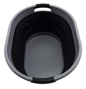 sammart 28l (7.4 gallon) collapsible plastic laundry basket-oval tub/basket - portable washing tub-space saving laundry hamper, water capacity: 22l (5.8 gallon) (1, dark grey/black)