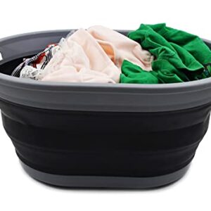 SAMMART 28L (7.4 gallon) Collapsible Plastic Laundry Basket-Oval Tub/Basket - Portable Washing Tub-Space Saving Laundry Hamper, Water capacity: 22L (5.8 gallon) (1, Dark Grey/Black)