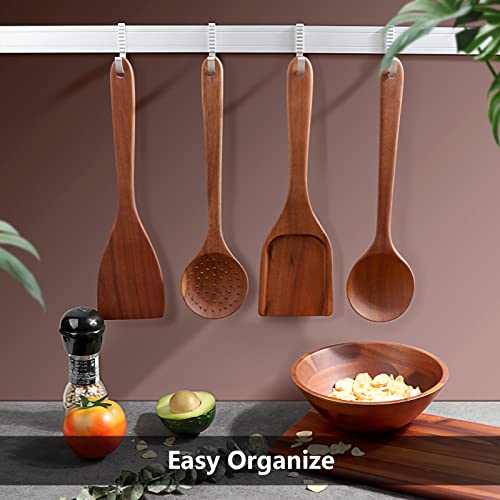 Acacia Wooden Utensils Set 4 Pcs,Nonstick Wooden Kitchen Utensil Set,Wooden Spoon Set inicluding Spoon,Skimmer,Spatula,Turner(4 pack)