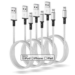 4 pack 6ft iphone charger cable, [apple mfi certified] long usb a lightning to cable 6 feet, 6 foot nylon fast apple charging cable cord for apple iphone 12/11 pro/11/xs max/xr/8/7/6s/6/5s/se ipad