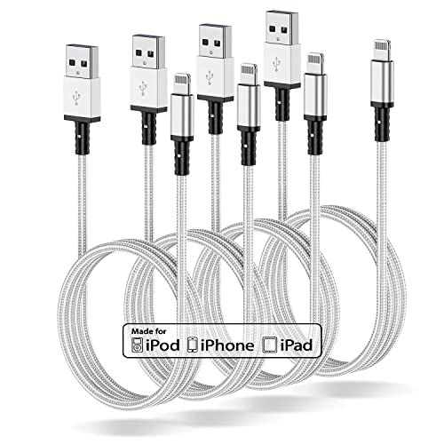 4 Pack 6ft iPhone Charger Cable, [Apple MFi Certified] Long USB A Lightning to Cable 6 Feet, 6 Foot Nylon Fast Apple Charging Cable Cord for Apple iPhone 12/11 Pro/11/XS MAX/XR/8/7/6s/6/5S/SE iPad