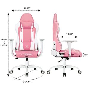 PUKAMI Pink Cute Kawaii Gaming Chair for Girl Ergonomic Desk Racing Office Chair Adjustable High Back Game Chair Swivel Leather Chair with Lumbar Support and Headrest