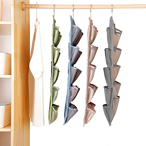 Dual sided Hanging Underwear Sock Bra Stocking Organizer with 5+15 Mesh Pockets, 3D Pockets Design Durable Space Saver Bag Wall Shelf Wardrobe Storage Bags Holders (Green)