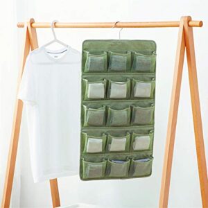 Dual sided Hanging Underwear Sock Bra Stocking Organizer with 5+15 Mesh Pockets, 3D Pockets Design Durable Space Saver Bag Wall Shelf Wardrobe Storage Bags Holders (Green)