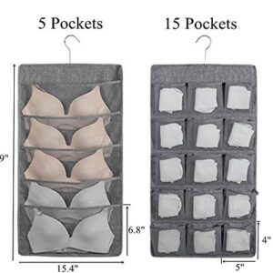 Dual sided Hanging Underwear Sock Bra Stocking Organizer with 5+15 Mesh Pockets, 3D Pockets Design Durable Space Saver Bag Wall Shelf Wardrobe Storage Bags Holders (Green)