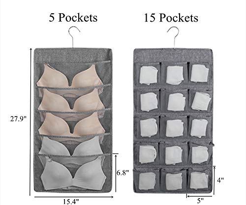 Dual sided Hanging Underwear Sock Bra Stocking Organizer with 5+15 Mesh Pockets, 3D Pockets Design Durable Space Saver Bag Wall Shelf Wardrobe Storage Bags Holders (Green)