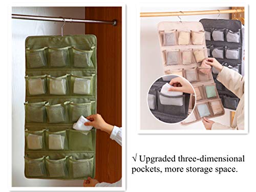 Dual sided Hanging Underwear Sock Bra Stocking Organizer with 5+15 Mesh Pockets, 3D Pockets Design Durable Space Saver Bag Wall Shelf Wardrobe Storage Bags Holders (Green)