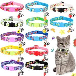 12 pieces breakaway cats collar with bell and summer fruit patterns pendants, safety adjustable collar set for pets decoration (small)