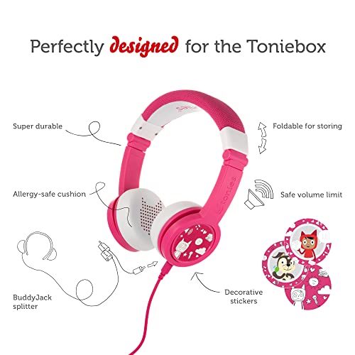 Tonies Foldable Wired Headphones for Kids - Comfortably Designed to fit On-Ear - Works with Toniebox and All 3.5mm Devices - Pink